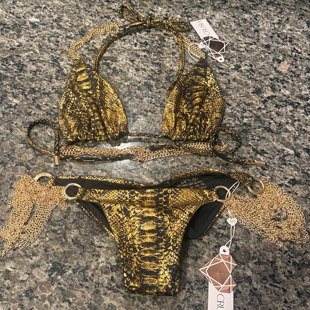 BIKINI CRUSH Holographic Snake-Print Chain Bikini (RARE)